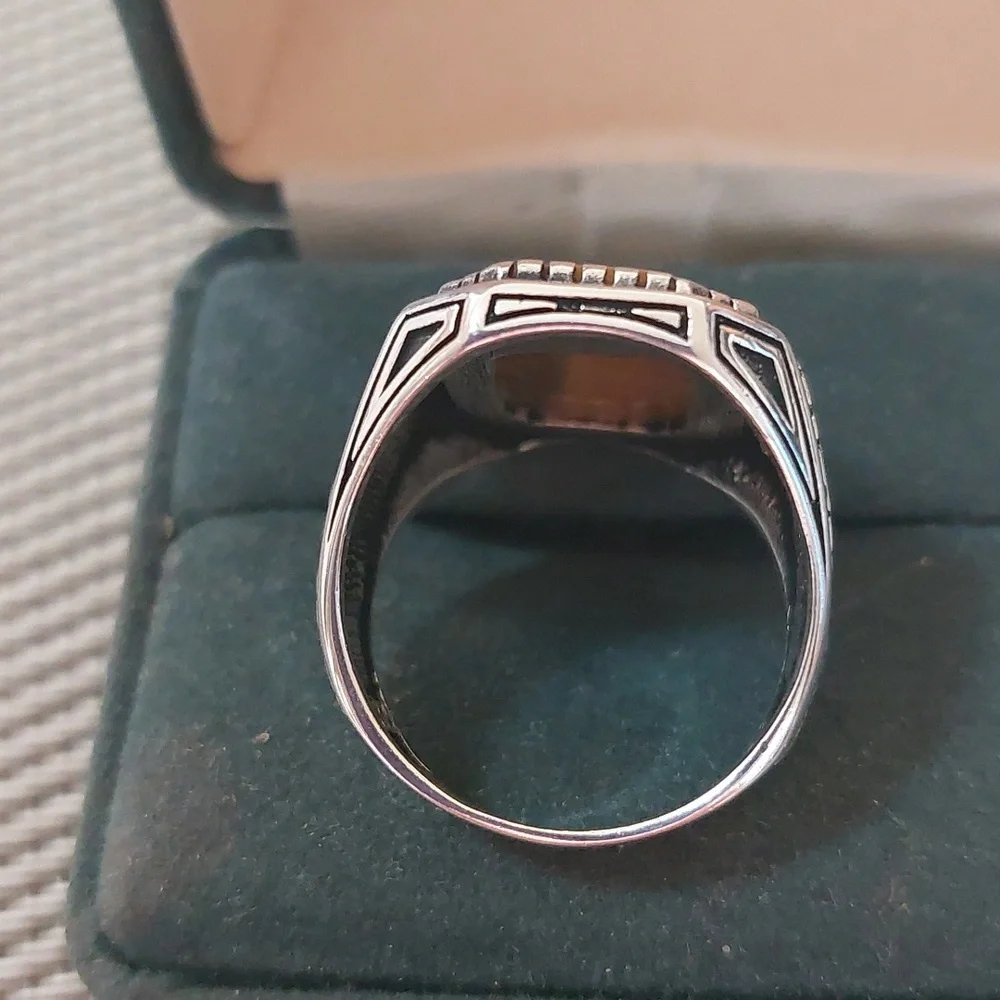 Sterling Silver Men's Tiger Eye Ring sz9 Oxidized
